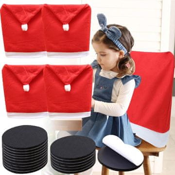 Nikcorp Božićne navlake za stolice 4 kom, elegantna dekoracija za blagovaonicu, baršunaste presvlake s protukliznim naljepnicama, crvene