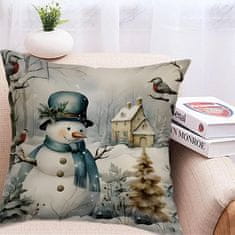 Nikcorp Božićna jastučnica za ukrasni jastuk, dekorativna navlaka za kauč i sobu s motivom snjegovića, pamuk i lan, 45x45 cm