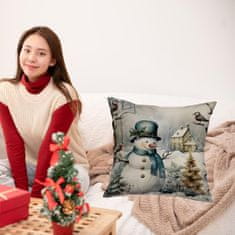 Nikcorp Božićna jastučnica za ukrasni jastuk, dekorativna navlaka za kauč i sobu s motivom snjegovića, pamuk i lan, 45x45 cm