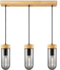 Nikcorp Moderna viseća svjetiljka s 3 žarulje za dnevni boravak, podesiva visina, E27 grlo, metal, drvo i dimljeno staklo, crna, 60x132 cm