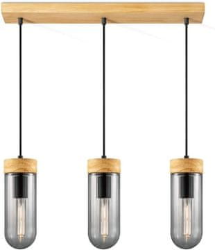 Nikcorp Moderna viseća svjetiljka s 3 žarulje za dnevni boravak, podesiva visina, E27 grlo, metal, drvo i dimljeno staklo, crna, 60x132 cm