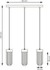 Nikcorp Moderna viseća svjetiljka s 3 žarulje za dnevni boravak, podesiva visina, E27 grlo, metal, drvo i dimljeno staklo, crna, 60x132 cm