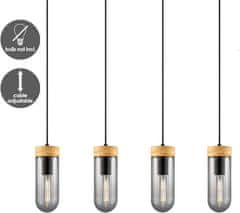Nikcorp Moderna viseća svjetiljka s 4 žarulje, podesiva visina, za dnevni boravak i blagovaonicu, crni metal i dimljeno staklo 80x132cm