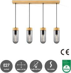 Nikcorp Moderna viseća svjetiljka s 4 žarulje, podesiva visina, za dnevni boravak i blagovaonicu, crni metal i dimljeno staklo 80x132cm