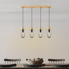 Nikcorp Moderna viseća svjetiljka s 4 žarulje, podesiva visina, za dnevni boravak i blagovaonicu, crni metal i dimljeno staklo 80x132cm
