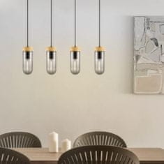 Nikcorp Moderna viseća svjetiljka s 4 žarulje, podesiva visina, za dnevni boravak i blagovaonicu, crni metal i dimljeno staklo 80x132cm