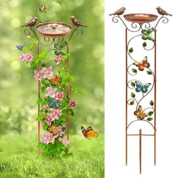 Nikcorp Pojilica za ptice s rešetkom za biljke penjačice, metalna, otporna na vremenske uvjete, antikni smeđi dizajn, 34x99 cm