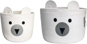Nikcorp Set od 2 pamučne košare za pohranu, organizator za dječje igračke i rublje, ručno pletene, sklopive, bijele, 28x40/24x28cm