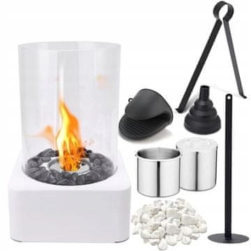 Nikcorp Stolni bio kamin bez dima, samostojeći, za ugodnu atmosferu, za unutarnju i vanjsku upotrebu, nehrđajući čelik, bijeli