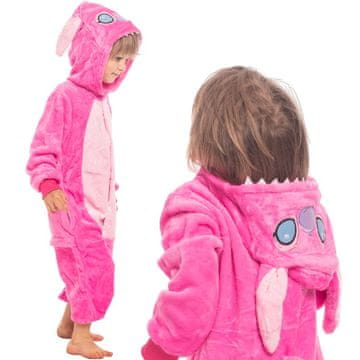 Nikcorp Dječja pidžama Kigurumi Onesie kostim Stitch ružičasta, visina 125-135 cm, mekani kombinezon s kapuljačom za igru i spavanje