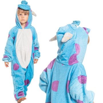 Nikcorp Dječja pidžama Kigurumi Sulley, mekani jednodijelni kostim za spavanje i igru, s kapuljačom i rogovima, plava, 135-145 cm
