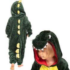 Nikcorp Dječja pidžama Kigurumi jednodijelna, kostim dinosaura za spavanje i igru, mekani kombinezon s kapuljačom, zelena, 115-125 cm
