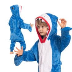 Nikcorp Dječja pidžama Kigurumi morski pas, jednodijelni kostim za spavanje i igru, mekani kombinezon, plava, 115-125 cm