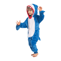 Nikcorp Dječja pidžama Kigurumi morski pas, jednodijelni kostim za spavanje i igru, mekani kombinezon, plava, 115-125 cm