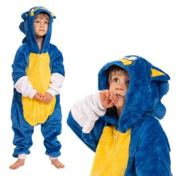 Nikcorp Dječja pidžama Kigurumi Onesie kostim Sonic plavi, visina 135-145 cm, mekani kombinezon s kapuljačom