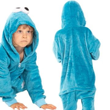 Nikcorp Dječja pidžama Kigurumi Cookie Monster, jednodijelni kostim za spavanje i igru, mekani pliš, plava, 125-135 cm