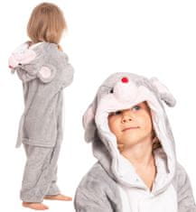 Nikcorp Dječja pidžama kigurumi jednodijelni kombinezon, mekani kostim za spavanje i igru, s kapuljačom, sivi miš 105-115 cm