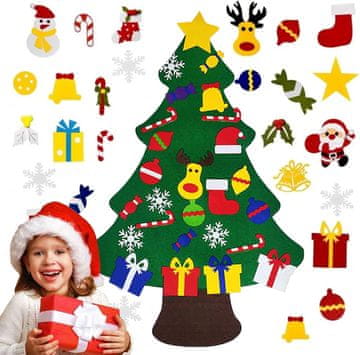 Nikcorp Božićno drvce od filca DIY s odvojivim ukrasima, edukativna igračka za djecu, zidna dekoracija za vrata, 95x70 cm