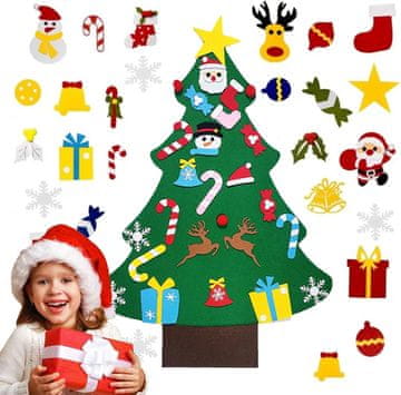 Nikcorp Božićno drvce od filca s odvojivim ukrasima, DIY kreativni set za djecu, edukativna igračka za zid, 95x70 cm