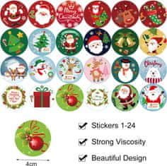 Nikcorp Božićne naljepnice set 192 kom, samoljepljive za adventski kalendar, poklone i dekoracije, vodootporne, 4,5 cm