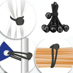 Nikcorp Elastične bungee vezice s kuglicom 60 kom, za brzo pričvršćivanje cerada, šatora i bannera, otporne na habanje, 15 cm, crne