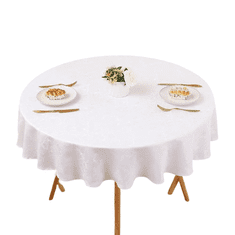 Nikcorp Okrugli stolnjak 140 cm, vodootporan i periv, elegantni žakard uzorak s cvjetnim motivom, otporan na mrlje, bijeli
