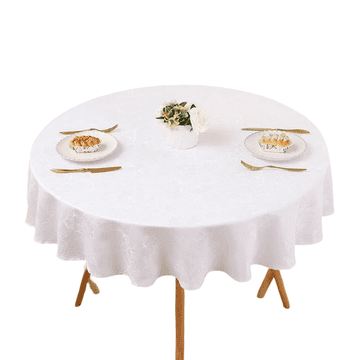 Nikcorp Okrugli stolnjak 140 cm, vodootporan i periv, elegantni žakard uzorak s cvjetnim motivom, otporan na mrlje, bijeli