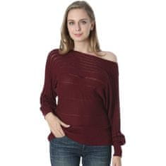 Nikcorp Dilgul ženski džemper s otvorenim ramenom, mekani i udobni pulover, elegantna pletena vesta za jesen i zimu, bordo, M
