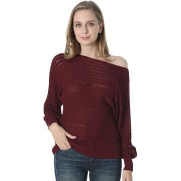Nikcorp Dilgul ženski džemper s otvorenim ramenom, mekani i udobni pulover, elegantna pletena vesta za jesen i zimu, bordo, M