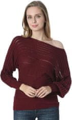 Nikcorp Dilgul ženski džemper s otvorenim ramenom, mekani i udobni pulover, elegantna pletena vesta za jesen i zimu, bordo, M