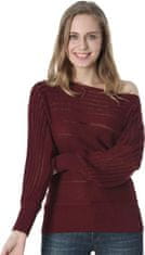 Nikcorp Dilgul ženski džemper s otvorenim ramenom, mekani i udobni pulover, elegantna pletena vesta za jesen i zimu, bordo, M