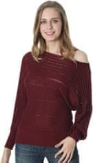 Nikcorp Dilgul ženski džemper s otvorenim ramenom, mekani i udobni pulover, elegantna pletena vesta za jesen i zimu, bordo, M