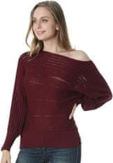 Nikcorp Dilgul ženski džemper s otvorenim ramenom, mekani i udobni pulover, elegantna pletena vesta za jesen i zimu, bordo, M