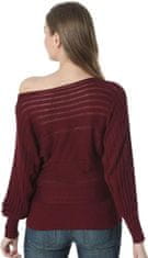 Nikcorp Dilgul ženski džemper s otvorenim ramenom, mekani i udobni pulover, elegantna pletena vesta za jesen i zimu, bordo, M