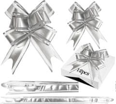 Nikcorp Set 12 ukrasnih mašni za poklone, brzo i jednostavno slaganje, za dekoraciju, vjenčanja, Božić, srebrne, 2 veličine