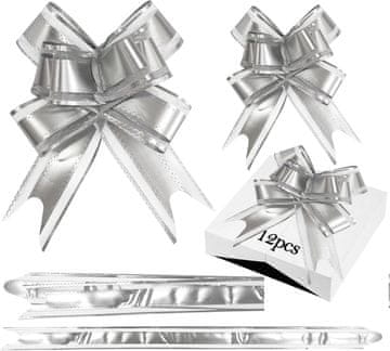 Nikcorp Set 12 ukrasnih mašni za poklone, brzo i jednostavno slaganje, za dekoraciju, vjenčanja, Božić, srebrne, 2 veličine