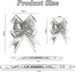 Nikcorp Set 12 ukrasnih mašni za poklone, brzo i jednostavno slaganje, za dekoraciju, vjenčanja, Božić, srebrne, 2 veličine