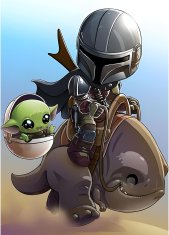 Nikcorp Slikanje dijamantima Baby Yoda 5D DIY set za kreativno opuštanje, okrugli dijamanti, platno za zidnu dekoraciju, 30x40 cm