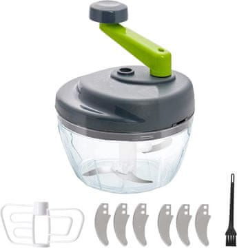 Nikcorp Ručna sjeckalica za povrće i voće s 3 oštrice i nastavkom za miješanje, za luk, češnjak i salate, prozirna