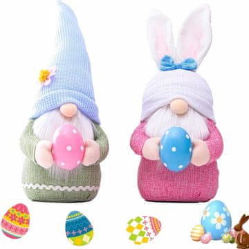 Nikcorp Uskrsni patuljci set 2 kom, ručno rađeni plišani vilenjaci za dekoraciju stola i vrta, ukras za dom, 35x13x5 cm