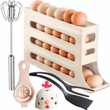 Nikcorp Set kuhinjskih dodataka za jaja s automatskim spremnikom, višenamjenski za pripremu omleta i palačinki, višebojni