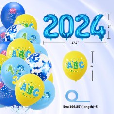 Nikcorp Set dekoracija za početak školske godine, 73 dijela, plavi baloni s motivom dinosaura za dječake, za učionicu i dječju sobu