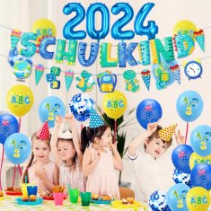 Nikcorp Set dekoracija za početak školske godine, 73 dijela, plavi baloni s motivom dinosaura za dječake, za učionicu i dječju sobu