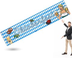 Nikcorp Oktoberfest banner za vješanje, XXL bavarska dekoracija za zabave, otporan na vremenske uvjete, plavo-bijeli, 40x150 cm