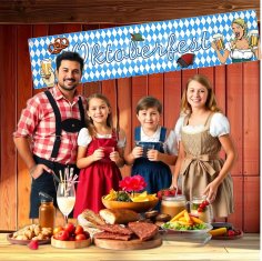 Nikcorp Oktoberfest banner za vješanje, XXL bavarska dekoracija za zabave, otporan na vremenske uvjete, plavo-bijeli, 40x150 cm