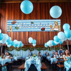 Nikcorp Oktoberfest banner za vješanje, XXL bavarska dekoracija za zabave, otporan na vremenske uvjete, plavo-bijeli, 40x150 cm