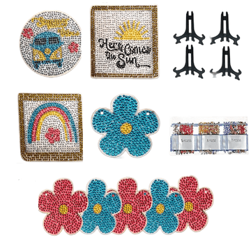 Nikcorp Set drvenih ukrasa za dijamantno slikanje, 9 komada, DIY kreativni set za izradu sjajnih cvjetnih dekoracija za stol