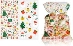 Nikcorp Božićne celofanske vrećice 100 kom, za slatkiše i kolače, s vezicama, vodootporne, 38,4x27 cm, blagdanski motivi