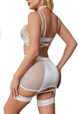 Nikcorp Seksi donje rublje 6-dijelni set, erotski komplet za žene, prozirni grudnjak, tange i halteri, bijela boja, veličina M