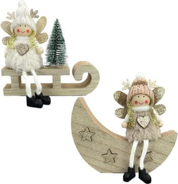 Nikcorp Set božićnih ukrasa drvene figurice anđela, 2 kom, dekoracija za stol i dom, ukras za Božić, 13.5 x 15 cm